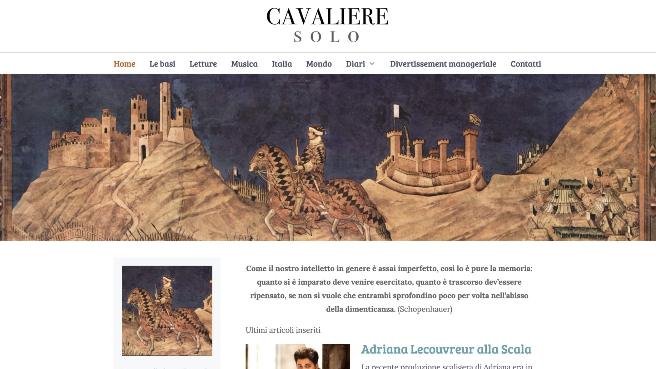 Realizzazione_sito_Cavaliere Diario sentimentale e personale, che raccoglie riflessioni e note di vita di un autore che, raggiunti i cinquant'anni, traccia un bilancio del proprio cammino intellettuale e morale.