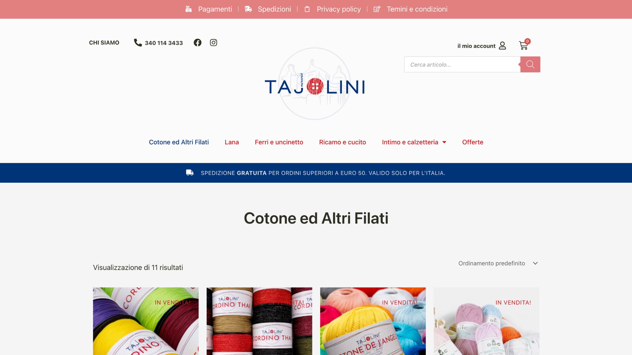 Realizzazione_sito_Tajolini Negozio storico di merceria, che offre una vasta gamma di articoli per cucito, ricamo e sartoria.