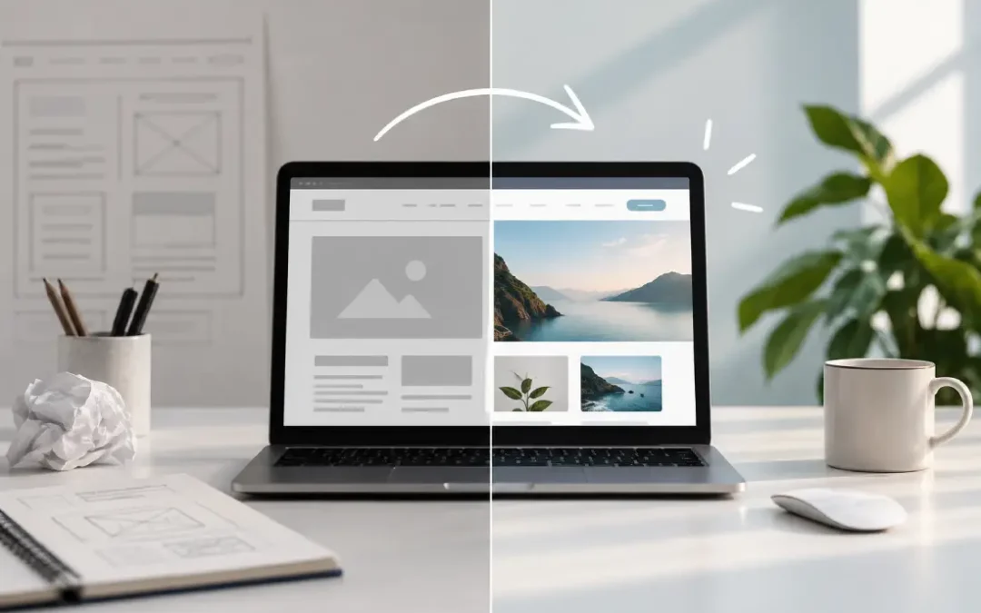 Restyling sito web: confronto visivo tra un sito obsoleto e un sito web moderno