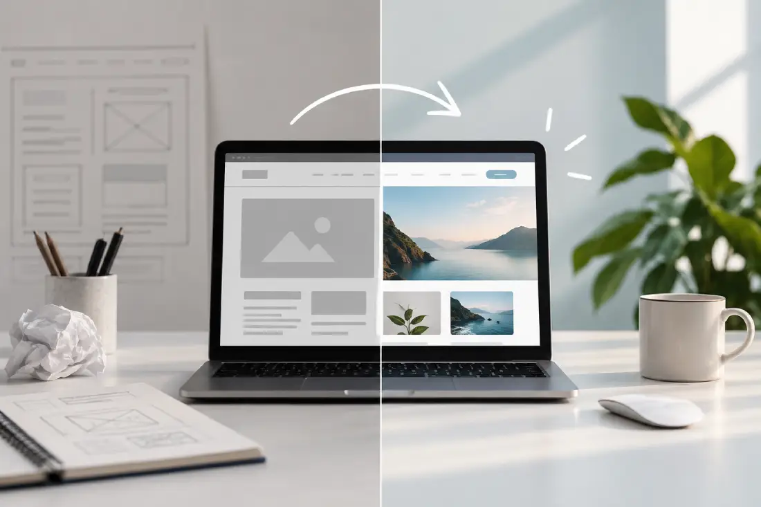 Restyling sito web: confronto visivo tra un sito obsoleto e un sito web moderno
